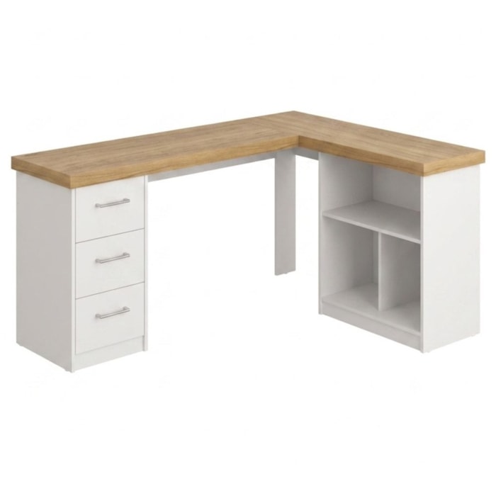 Mesa Escrivaninha Escritorio Em L 3 Nichos 3 Gavetas 154X116 cm Olmo Branco Artany