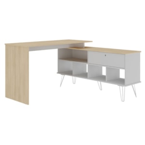 Mesa Escrivaninha Escritorio Em L 5 Nichos 1 Porta 137X136 cm Carvalho Branco Artany