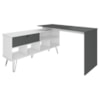 Mesa Escrivaninha Escritorio Em L 5 Nichos 1 Porta 137X136 cm Grafito Branco Artany