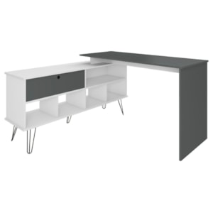 Mesa Escrivaninha Escritorio Em L 5 Nichos 1 Porta 137X136 cm Grafito Branco Artany