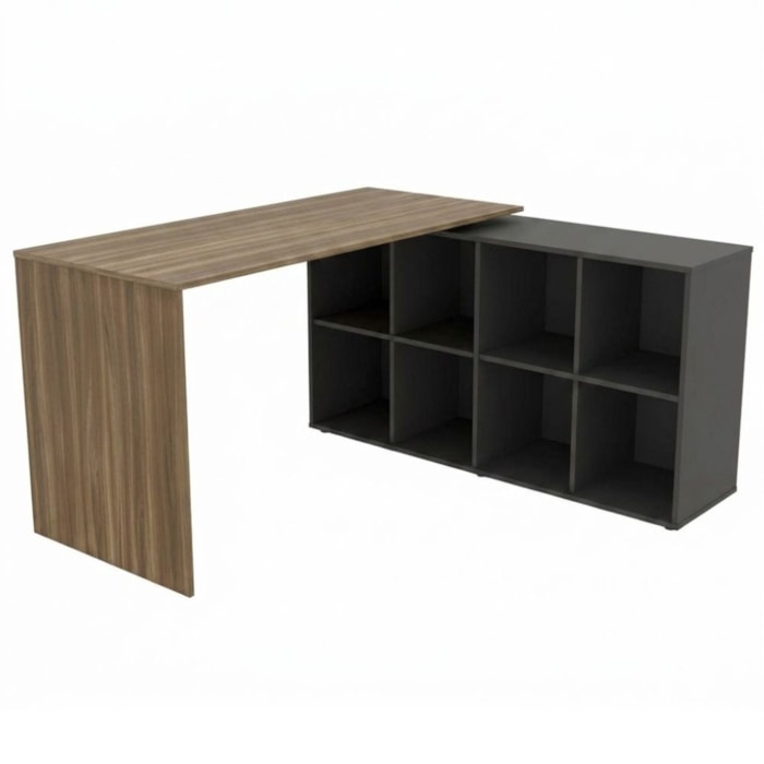 Mesa Escrivaninha Escritorio Em L 8 Nichos 140X130 cm Ipe Preto Artany