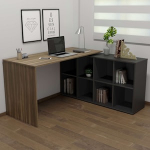 Mesa Escrivaninha Escritorio Em L 8 Nichos 140X130 cm Ipe Preto Artany