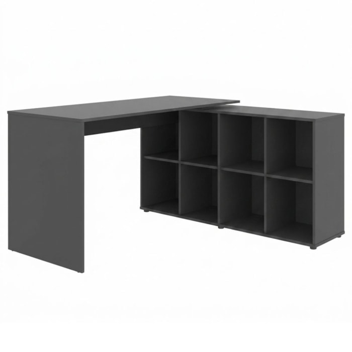 Mesa Escrivaninha Escritorio Em L 8 Nichos 140X130 cm Preto Artany
