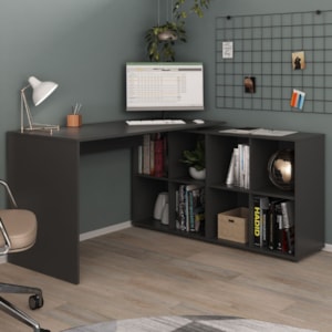 Mesa Escrivaninha Escritorio Em L 8 Nichos 140X130 cm Preto Artany