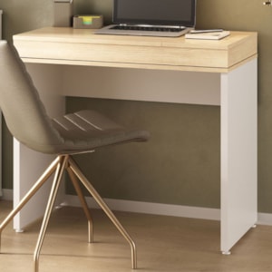 Mesa Escrivaninha Escritorio Tampo Com Abertura 85 cm Carvalho Branco Artany