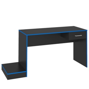 Mesa Escrivaninha Gamer 1 Gaveta 160 cm Preto Azul ARLY