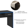 Mesa Escrivaninha Gamer 1 Gaveta 160 cm Preto Azul ARLY