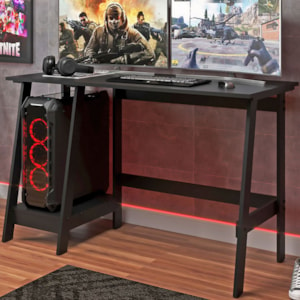 Mesa Escrivaninha Gamer 2 Prateleiras 120 cm MC190 Preto Dtall