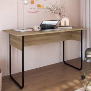 Mesa Escrivaninha Office 135 cm P1070 Oak Preto PP Milani Store