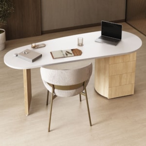 Mesa Escrivaninha Organica 4 Gavetas 183 cm Carvalho Branco Artany