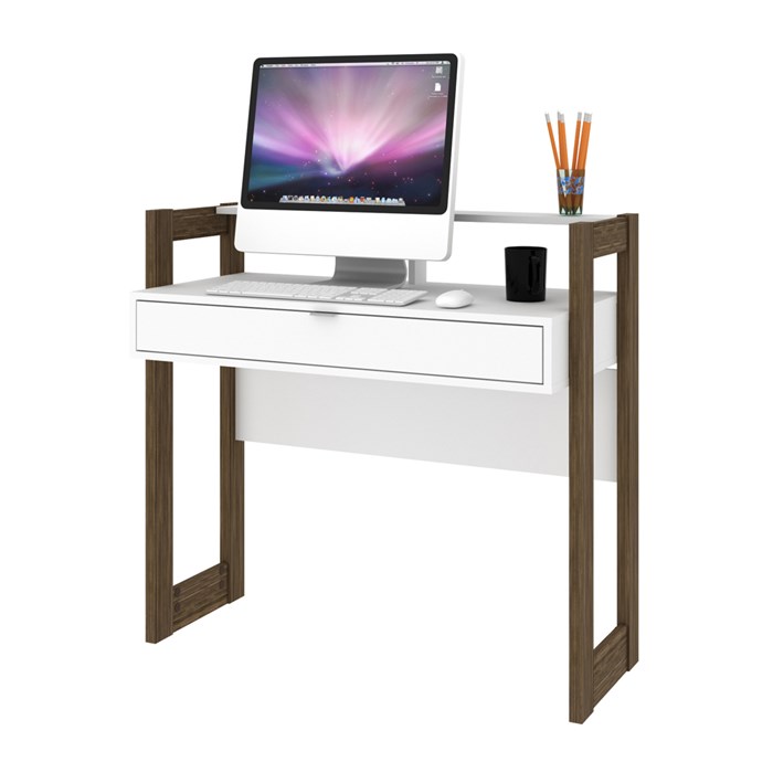 Mesa Escrivaninha Para Escritorio AZ1007 Branco Nogal Tecno Mobili