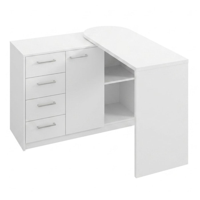Mesa Escrivaninha Tampo Giratorio 4 Gavetas 1 Porta 2 Nichos 100X109 cm Branco Artany