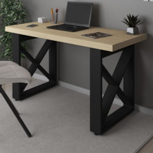 Mesa Escrivaninha Tampo Tamburato 135 cm Carvalho Preto Artany