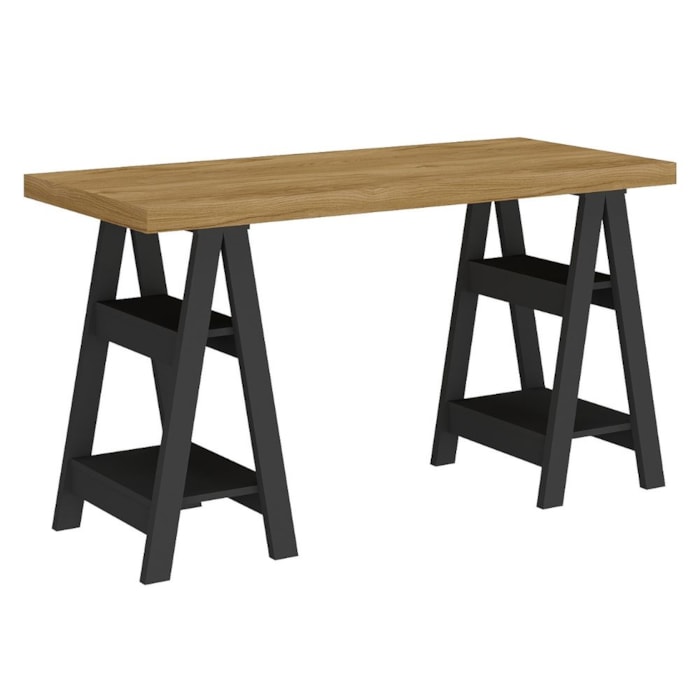 Mesa Escrivaninha Tampo Tamburato 4 Prateleiras 135X60 cm Olmo Preto Artany