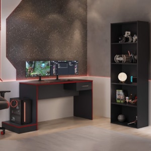 Mesa Gamer 1 Gaveta E Estante Livreiro Preto Vermelho ARLY