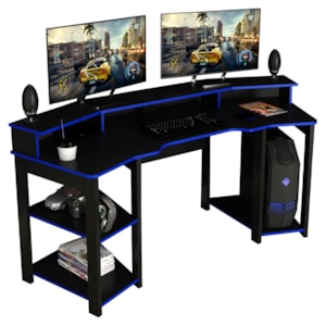 Mesa Gamer Cockpit 3 Prateleiras ME4167 Preto Azul Tecno Mobili