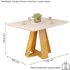 Mesa Jantar Retangular 120x90 cm Sem Vidro Kiara Cedro Quartzo Dj Moveis