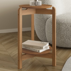 Mesa Lateral Lizz Redonda 40x60 cm Pés Madeira Cedro DCASA