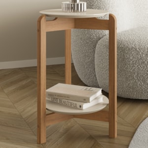 Mesa Lateral Lizz Redonda 40x60 cm Pés Madeira Off White Cedro DCASA