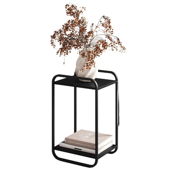 Mesa Lateral Luna 40 cm Pes Metalicos Nero Preto Artesano