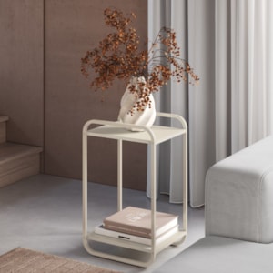 Mesa Lateral Luna 40 cm Pes Metalicos Off White Artesano