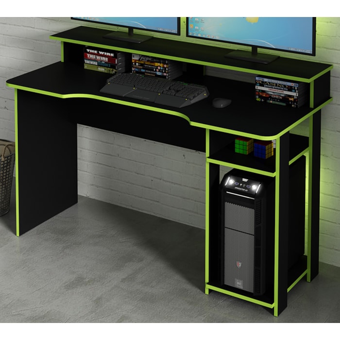 Mesa Para Computador Gamer ME4153 Preto Verde Tecno Mobili