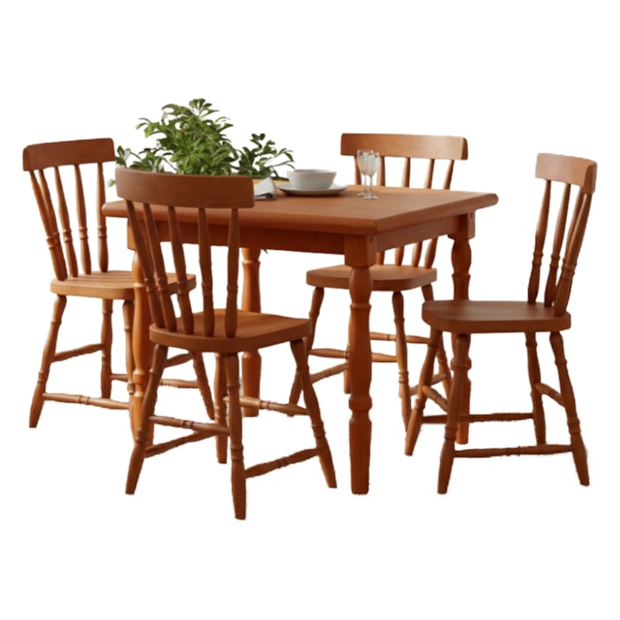 Mesa Quadrada 80X80 04 Cadeiras Madeira Macica Pes Torneados Mell Brilho Marjori