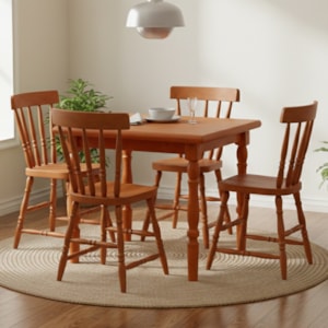 Mesa Quadrada 80X80 04 Cadeiras Madeira Macica Pes Torneados Mell Brilho Marjori