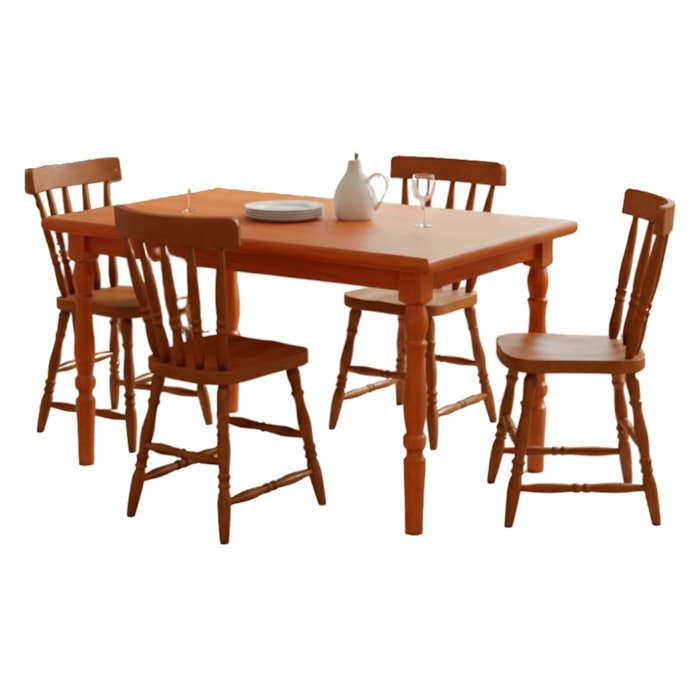 Mesa Retangular 126X80 04 Cadeiras Madeira Macica Pes Torneados Mell Brilho Marjori