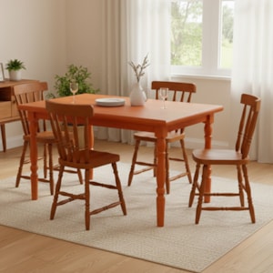 Mesa Retangular 126X80 04 Cadeiras Madeira Macica Pes Torneados Mell Brilho Marjori