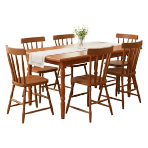 Mesa Retangular 160X80 06 Cadeiras Madeira Macica Pes Torneados Mell Brilho Marjori
