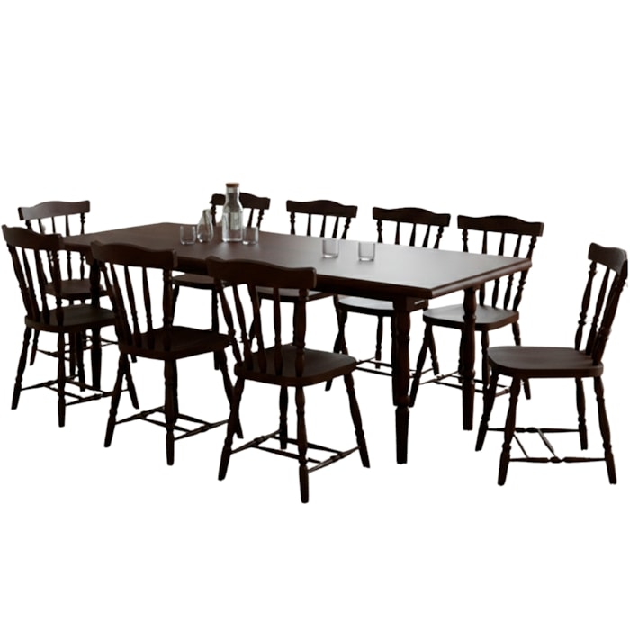 Mesa Retangular 250X90 10 Cadeiras Madeira Macica Pes Torneados Castanho Acetinado Marjori