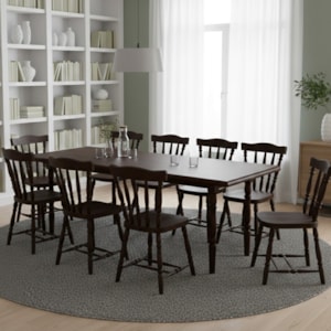 Mesa Retangular 250X90 10 Cadeiras Madeira Macica Pes Torneados Castanho Acetinado Marjori