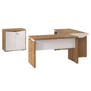 Mesas Escritorio Modular Com Conexao E Balcao 2 Portas Y37 Freijo Branco Artany