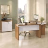 Mesas Escritorio Modular Com Conexao E Balcao 2 Portas Y37 Freijo Branco Artany