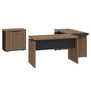 Mesas Escritorio Modular Com Conexao E Balcao 2 Portas Y37 Nogal Preto Artany