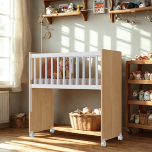 Mini Berço Grade Fixa Rodizios Encanto Nature Branco VDECOR