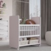 Mini Berço Grade Movel 89 cm Outside Branco Rosa Mobbs