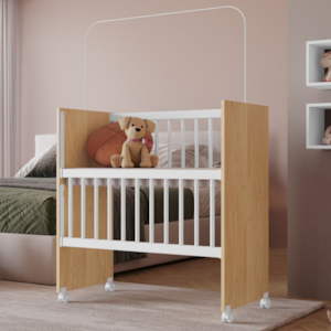 Mini Berço Grade Movel Rodizios Encanto Nature Branco VDECOR