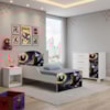 Mini Cama Infantil 153x79 e Comoda 4 Gavetas 1 Porta MDF Livia Aranha Decmade