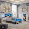 Mini Cama Infantil 153x79 e Comoda 4 Gavetas 1 Porta MDF Livia Azul Decmade