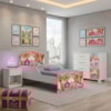Mini Cama Infantil 153x79 e Comoda 4 Gavetas 1 Porta MDF Livia Carruagem Decmade