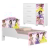 Mini Cama Infantil 153x79 e Comoda 4 Gavetas 1 Porta MDF Livia Princesas Decmade