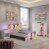 Mini Cama Infantil 153x79 e Comoda 4 Gavetas 1 Porta MDF Livia Princesas Decmade