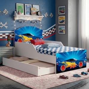 Mini Cama Livia Com Cama Auxiliar MDF 153X79 cm Azul Decmade