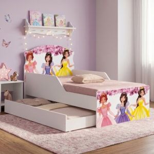 Mini Cama Livia Com Cama Auxiliar MDF 153X79 cm Princesas Decmade