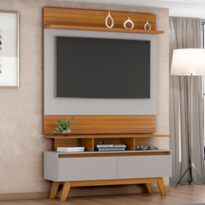 Painel Angra E Rack Rubi Tv 50 Pol 120 cm Naturalle Off White BECHARA
