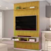 Painel Bancada Tv 60 Pol Ripado 240X144 cm Trento  Cedro Bali Dj Moveis