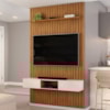 Painel Bancada Tv 60 Pol Ripado 240X144 cm Trento Freijo Off White Dj Moveis