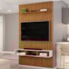 Painel Bancada Tv 60 Pol Ripado 240X144 cm Trento Freijo Off White Dj Moveis